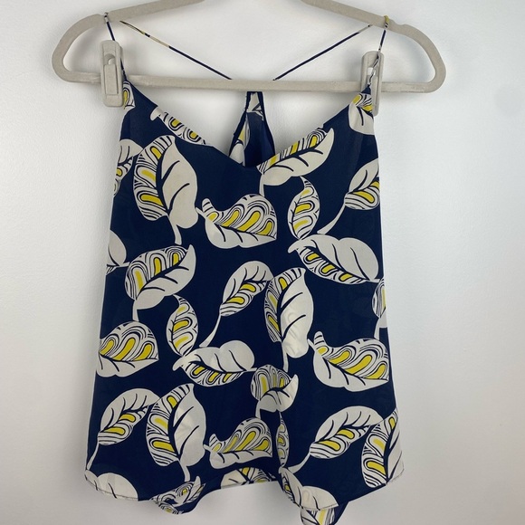 J Crew Carrie 100% silk cami top strappy tank tropical leaf print navy blue 4 - Picture 11 of 12